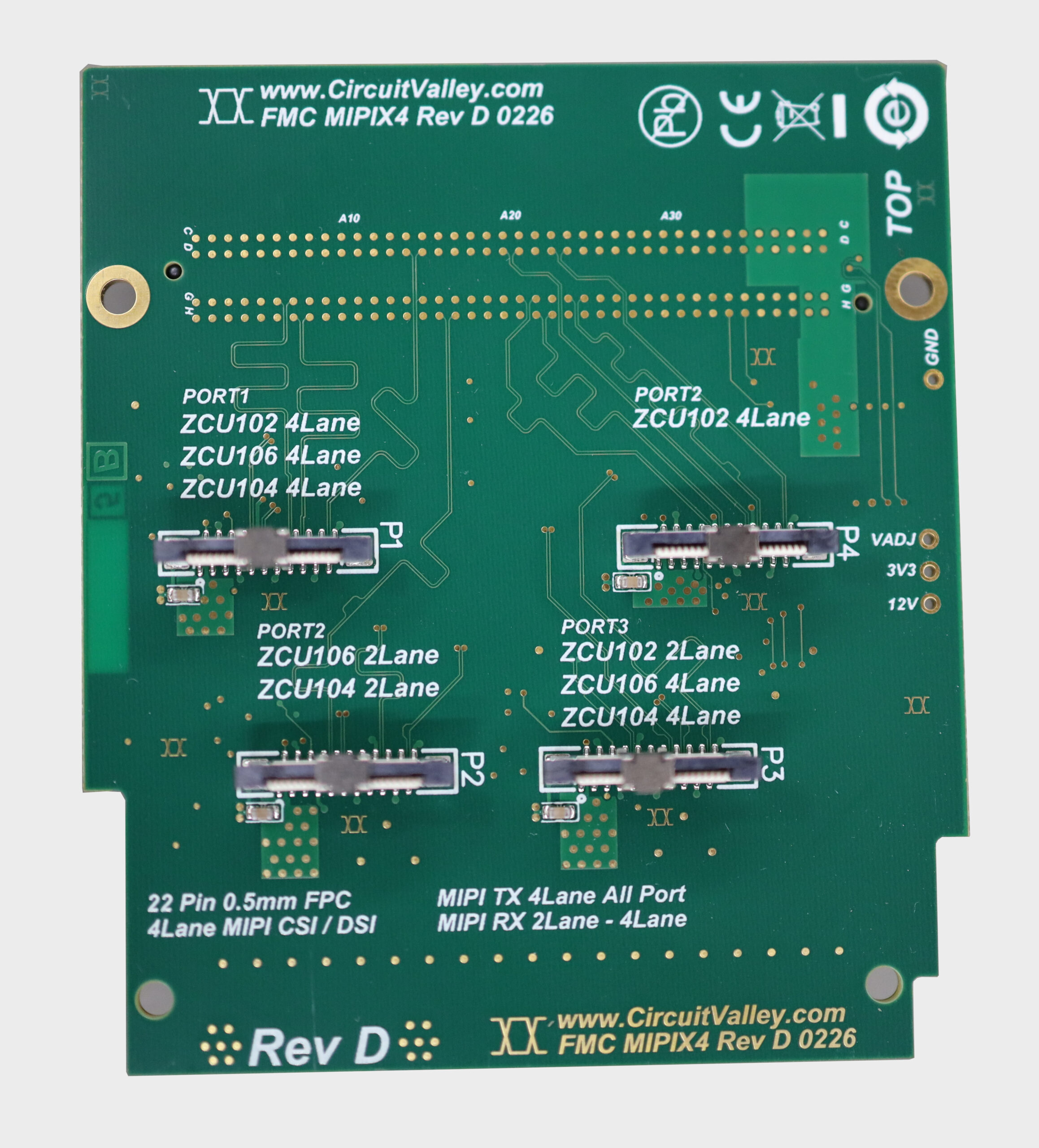 FPGA FMC MIPI Camera x4 Breakout Board with FMC LPC