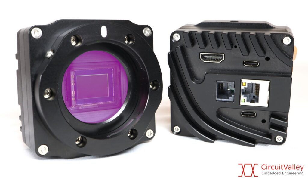 CHC5 open FPGA machine-vision camera, front and back
